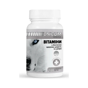 Вітаміни для собак Unicum PREMIUM здорова шерсть та шкіра 100 табл. (4820150201852) зображення 1