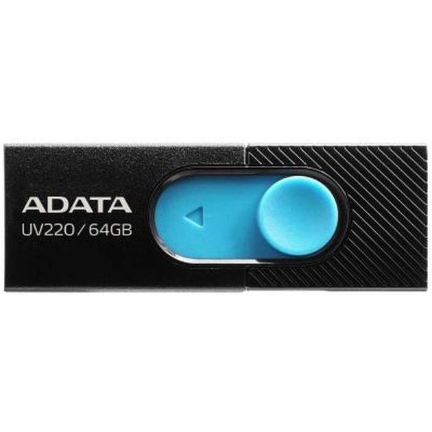 USB флеш накопичувач ADATA 64GB UV220 Black/Blue USB 2.0 (AUV220-64G-RBKBL) - изображение 1