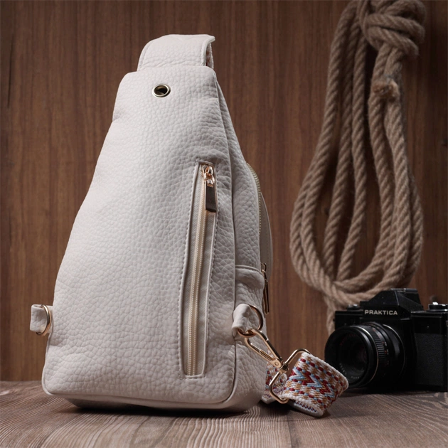 Сумка Vintage Женская с одной лямкой через плечо из крупнозернистой экокожи Молочная (22761) - изображение 11