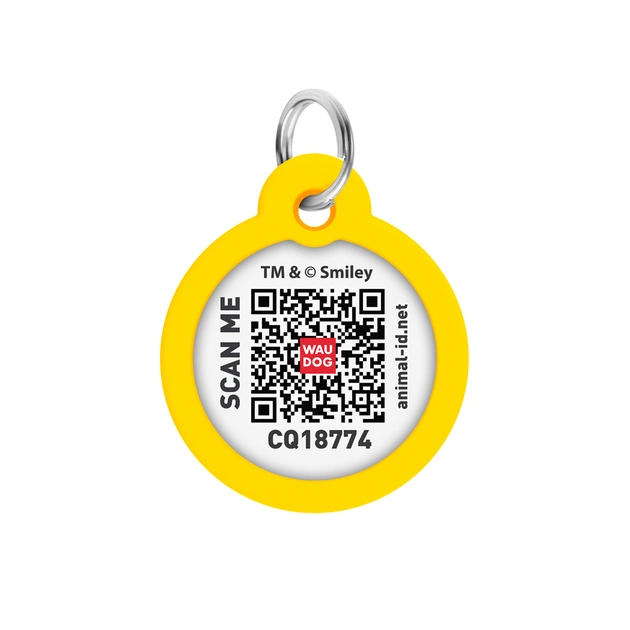 Адресник для тварин WAUDOG Smart ID з QR паспортом "Смайли на блакитному", коло 30 мм (230-0182) - picture 3