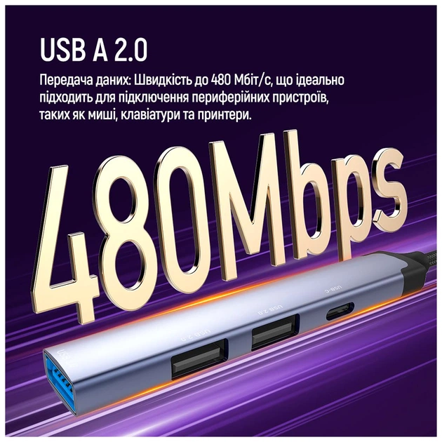 Концентратор ColorWay USB-A/USB-C 4-in-1 USB2.0х2/USB3.0/USB-C2.0 (CW-HUB06) - picture 9