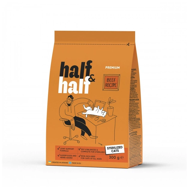 Сухой корм для кошек Half&Half для стерилизованных с говядиной 300 г (4820261920932) - изображение 1