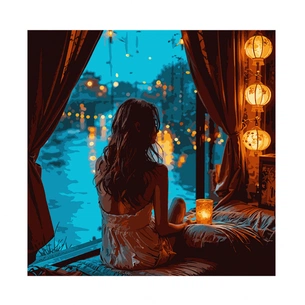 Картина по номерам Santi Мрійлива дівчина, 40*40см, LED підсвітка (955102) зображення 1