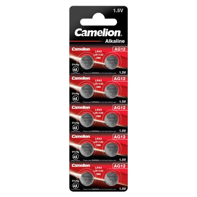 Батарейка AG12 / LR43 / LR1142 / 386 Alkaline * 10 Camelion (AG12-BP10) - изображение 1