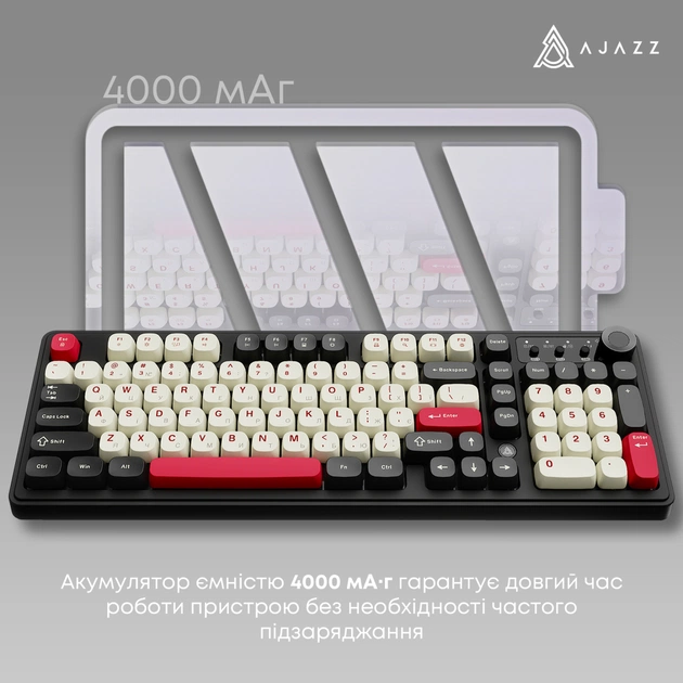 Клавіатура Ajazz AF98 Plus Wireless/Bluetooth/USB UA Black/White/Red (AF98-PLUS-BSR) - picture 10