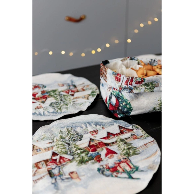 Серветка на стіл Прованс гобеленова з велюром Снігова зима D 35см (036442) - зображення 7