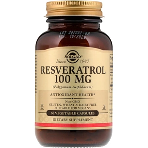 Антиоксидант Solgar Ресвератрол, Resveratrol, 100 мг, 60 вегетаріанських капсул (SOL-02335) зображення 1