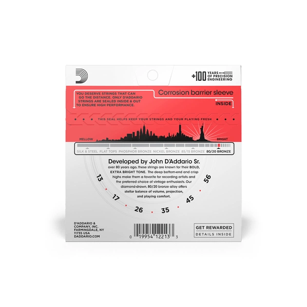 Струни для гітари D'Addario 80/20 Bronze Medium (13-56) (EJ12) - зображення 3