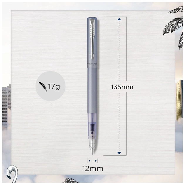 Ручка пір'яна Parker VECTOR 17 XL Metallic Silver Blue CT  FP M (06 112) - изображение 5