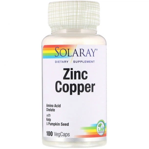 Мінерали Solaray Цинк і Мідь, Zinc Copper, 100 вегетаріанських капсул (SOR-47105) зображення 1