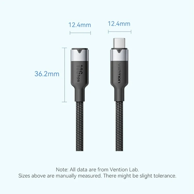 Кабель Vention USB Type-C - USB Type-C (M/F), 100W, 5A, 0.5 м, Black (TRFBD) - изображение 1