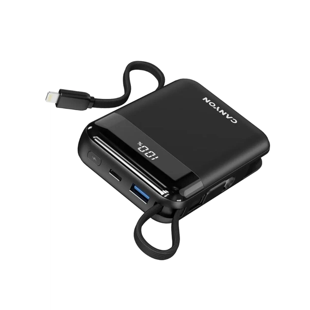 Батарея універсальна Canyon 10000mAh OnPower 104 PD/20W, QC/22.5W built-in cable Black (CNS-CPB104B) - зображення 4