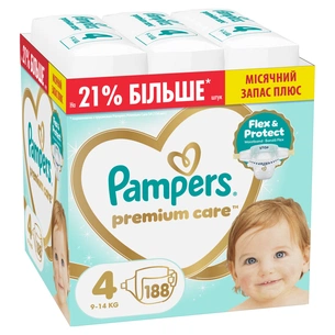 Підгузки Pampers Premium Care Розмір 4 (9-14 кг) 188 шт (8006530223829) зображення 1