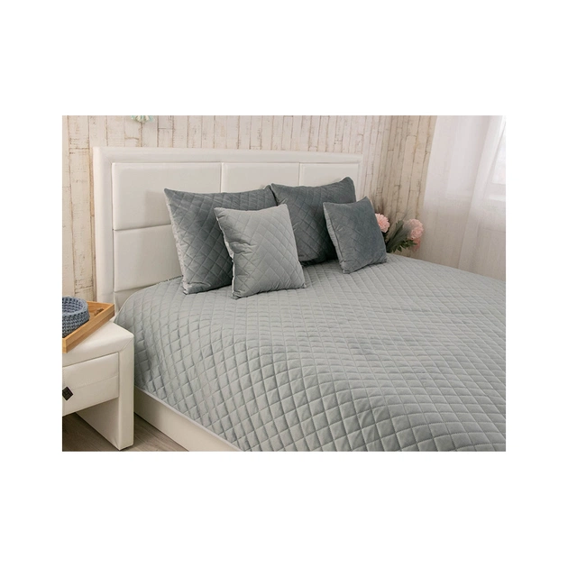 Покривало Руно двостороннє декоративне Velour Dark Grey ромб 180х220 см (340.55_Dark Grey ромб) - picture 2