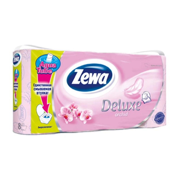Туалетний папір Zewa Deluxe 3-шаровий Орхідея Рожевий 8 шт (7322540569513) - изображение 1