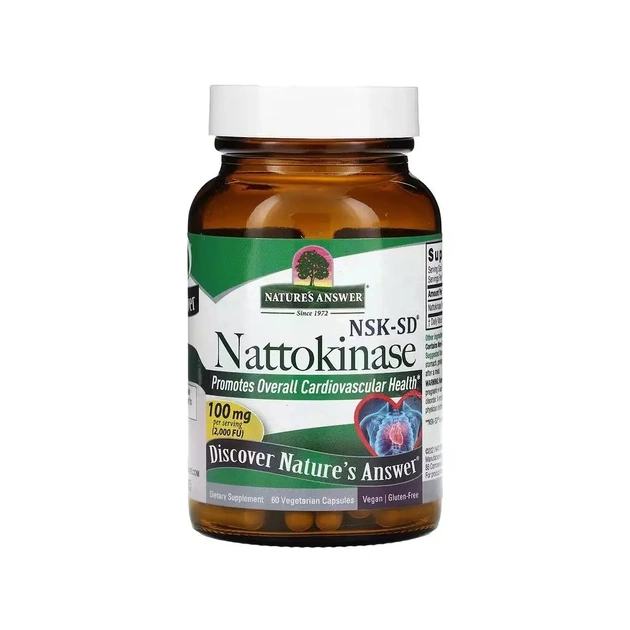 Вітамінно-мінеральний комплекс Nature's Answer Наттокіназа, 100 мг, Nattokinase, 60 вегетаріанських капсул (NTA-16575) - зображення 3
