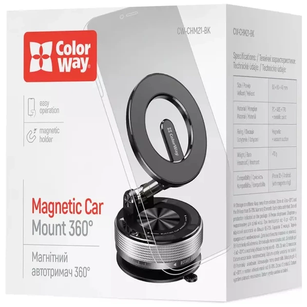 Універсальний автотримач ColorWay MagSafe 360° Black (CW-CHM21-BK) - picture 4
