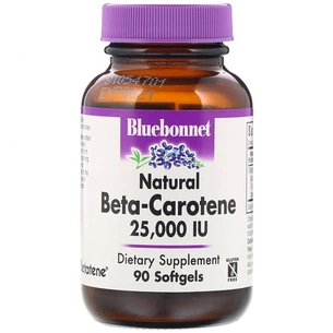 Вітамін Bluebonnet Nutrition Натуральний бета-каротин, Beta Carotene 25,000МЕ, 90 гелевих капсул (BLB-00316) зображення 1