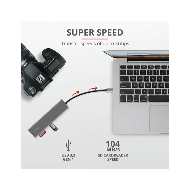 Концентратор Trust HALYX FAST 3USB+CARD READER USB-C ALUMINIUM (24191_TRUST) - picture 8