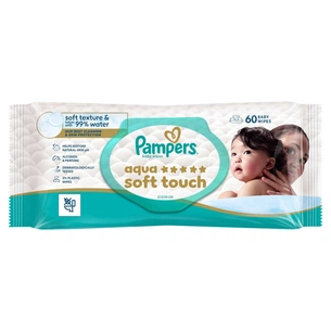 Детские влажные салфетки Pampers Гармонія аква 60 шт (8006530140171) изображение 1