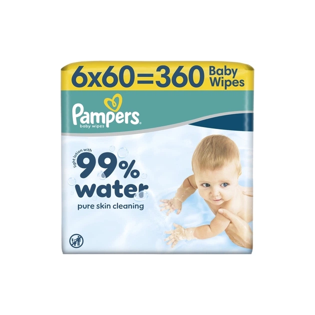 Детские влажные салфетки Pampers 99 Water 60 шт х 6 пачок (360 шт) (8006530116596) - изображение 1
