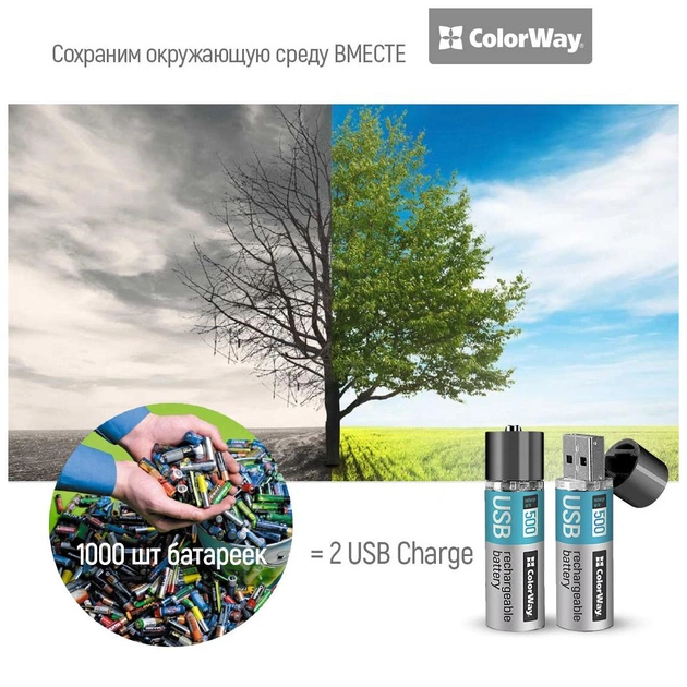 Акумулятор ColorWay AA USB 1200 mAh 1.5V R6 * 2 (CW-UBAA-02) - picture 4