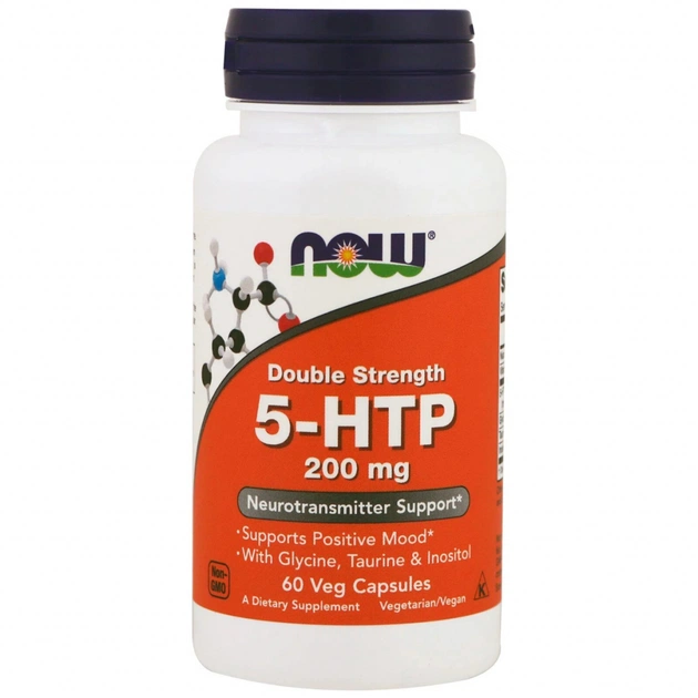 Амінокислота Now Foods 5-HTP (гідроксітріптофан), 200 мг, Подвійна Сила, 60 гелевих (NOW-00108) - зображення 1