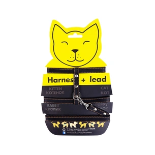 Шлея для котів Collar з повідцем шкіряна Ш 12 мм Д 122 см чорна (05461) зображення 1