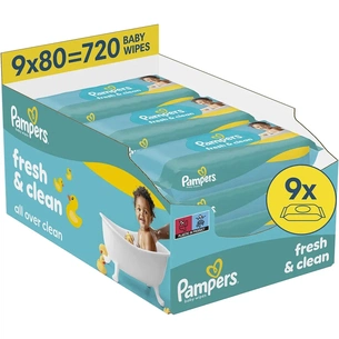 Дитячі вологі серветки Pampers Fresh Clean 80 шт х 9 пачок (720 шт) (8006530134583) зображення 1
