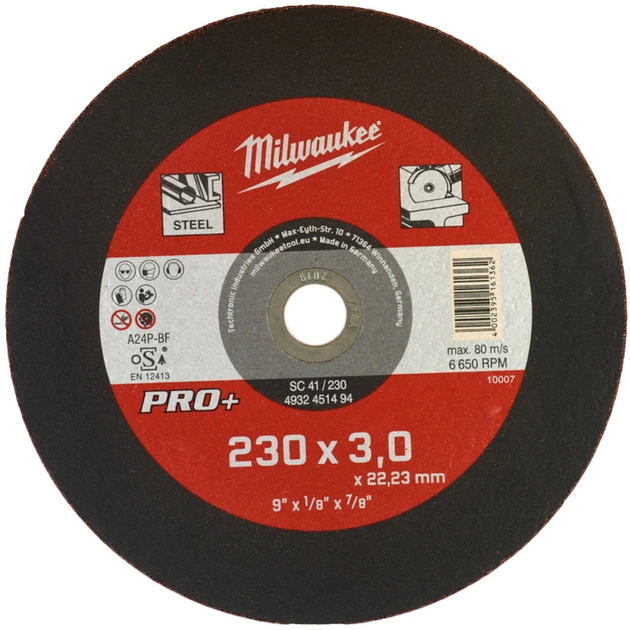 Круг отрезной Milwaukee по металлу SC 41/230х3мм PRO+, 230мм (4932451494) - изображение 1