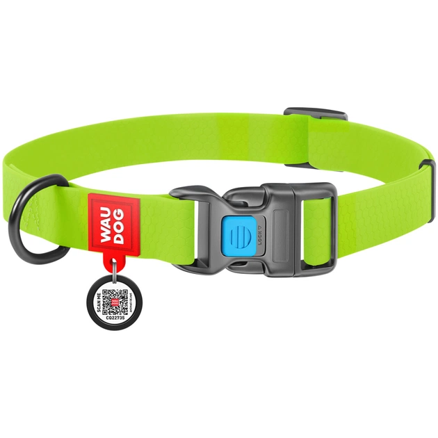 Ошейник для животных WAUDOG Waterproof с QR паспортом Ш 25 мм Д 38-58 см салатовый (27775) - изображение 1