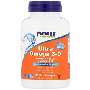 Жирні кислоти Now Foods Ультра Омега 3 і Вітамін D, Ultra Omega 3-D, 90 гелеві Капсу (NOW-01663) зображення 1