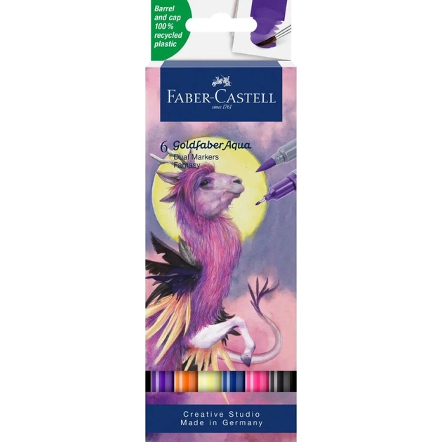 Художественный маркер Faber-Castell набор акварельных двухсторонних Goldfaber Aqua Dual Marker Fantasy, 6 цветов (32313) - изображение 1