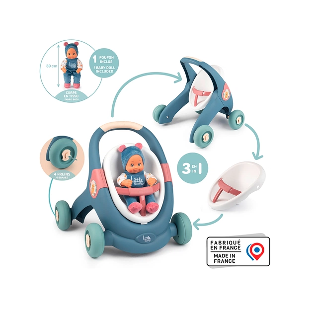 Коляска для ляльок Smoby Little для прогулянок 3в1, з пупсом, синій (140308) - picture 6
