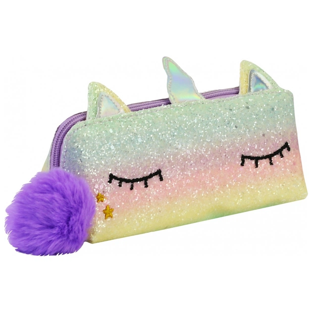 Пенал Cool For School 1 відділення з блискітками та помпоном Фіолетовий (CF6636-purple) - зображення 1