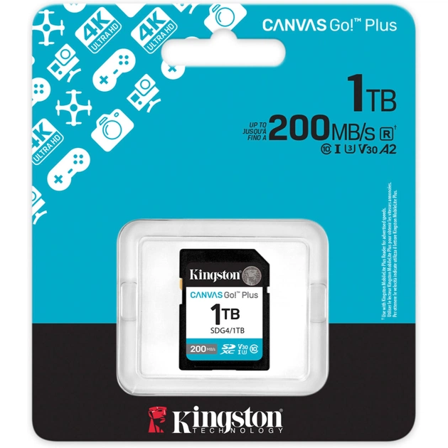 Карта пам'яті Kingston 1TB SDXC сlass 10 UHS-I U3 V30 Canvas Go Plus G4 (SDG4/1TB) - зображення 3