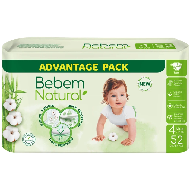 Підгузки Bebem Natural 4 maxi 7-14 кг 52 шт (8690536836307) - зображення 1