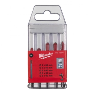 Набір свердл Milwaukee по склу та плитці GENII 1x4x50, 1x5x50, 2x6x60, 1x8x60, 5 шт (4932479948) зображення 1