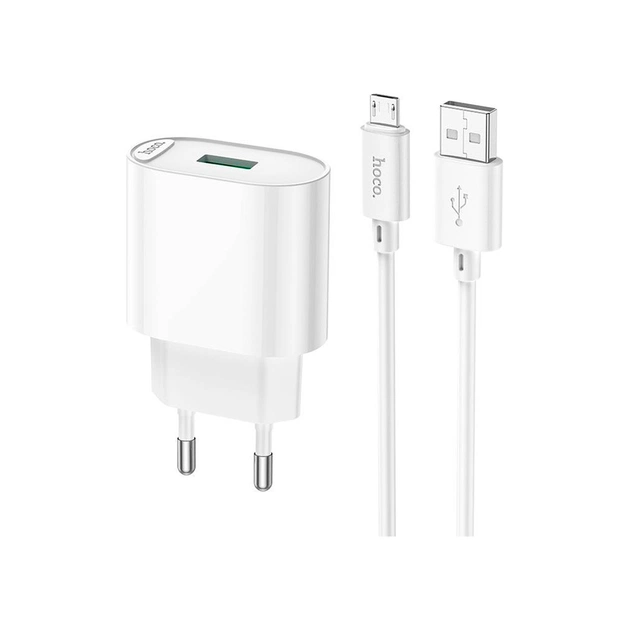 Зарядний пристрій HOCO C109A Fighter USB QC3.0 + cable Micro 5P White (6931474784827) - зображення 1