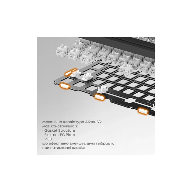 Клавиатура Ajazz AK980 V2 Maillard Switch Wireless/Bluetooth/USB UA Black/Grey/Yellow (AK980-V2-M-BGY) - изображение 5