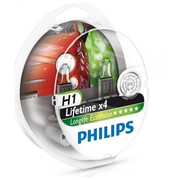 Автолампа Philips H1 LongLife EcoVision, 2шт (12258LLECOS2) - изображение 1