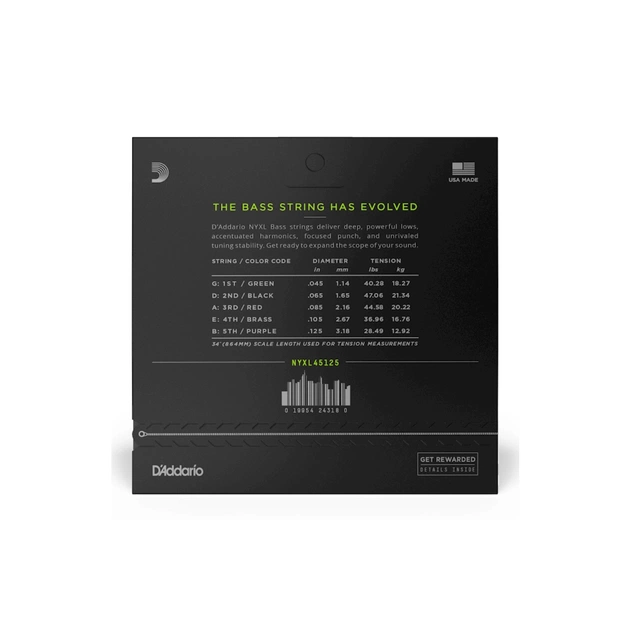 Струни для гітари D'Addario NYXL Bass Light Top / Medium Bottom 5-String (45-125) (NYXL45125) - picture 3