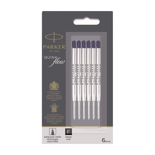 Стержень кульковий Parker набір QuinkFlow черний F блистер 6шт (10 231BK6) - изображение 1