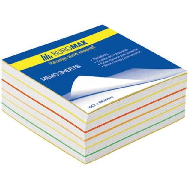 Бумага для заметок Buromax Rainbow 90х90х40мм, glued (BM.2244) - изображение 1