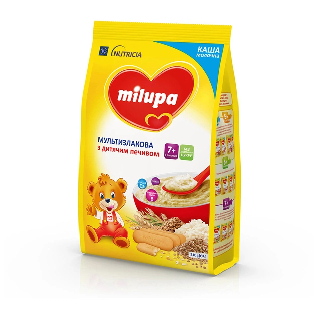 Дитяча каша Milupa молочна Мультизлакова з дитячим печивом 210 г (5900852931161) - изображение 4
