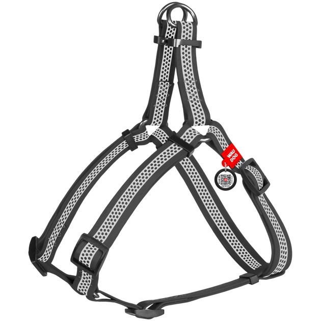 Шлея для собак WAUDOG Waterproof з QR паспортом S Ш 15 мм Д 40-55 см сіра (261811) - изображение 1