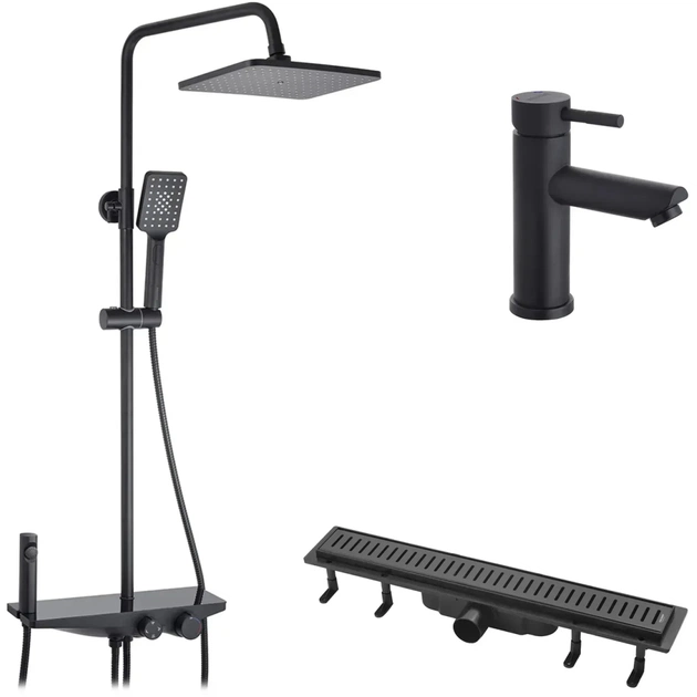 Душовий гарнітур Kroner Armada-SCH066 + змішувач Edelstahl Klassisch-SCH010 + трап лінійний Harz SCH60 Sektion Schwarz (CVS30169) - picture 1