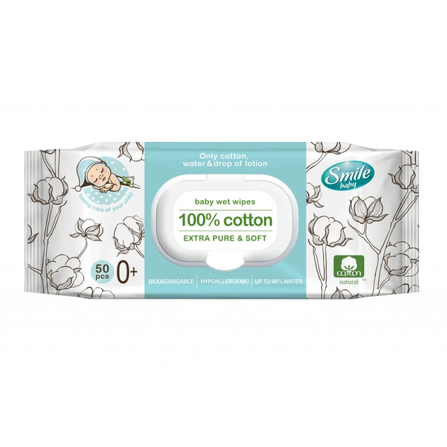 Дитячі вологі серветки Smile baby 100 cotton 50 шт. (42116700) - изображение 1