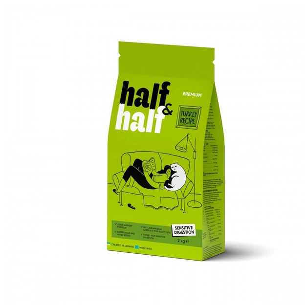 Сухий корм для кішок Half&Half із чутливим травленням з індичкою 2 кг (4820261920826) - изображение 1