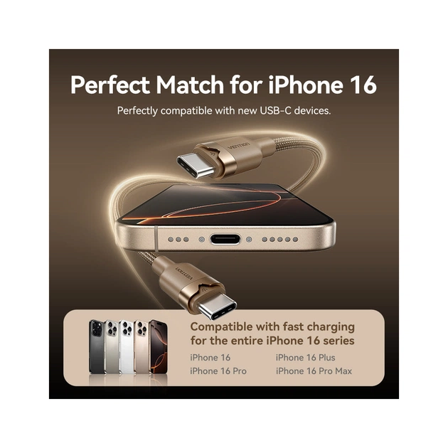 Дата кабель USB-C to USB-C 1.0m 3A aluminum gold Vention (TRDJF) - picture 4